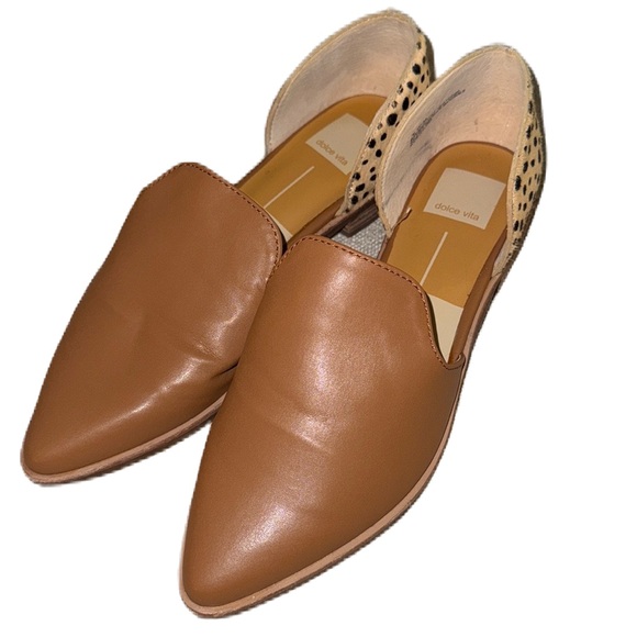 Dolce Vita Kelsa Leather & Cow Hair D’Orsay Flats, Cognac 7 - Picture 1 of 10